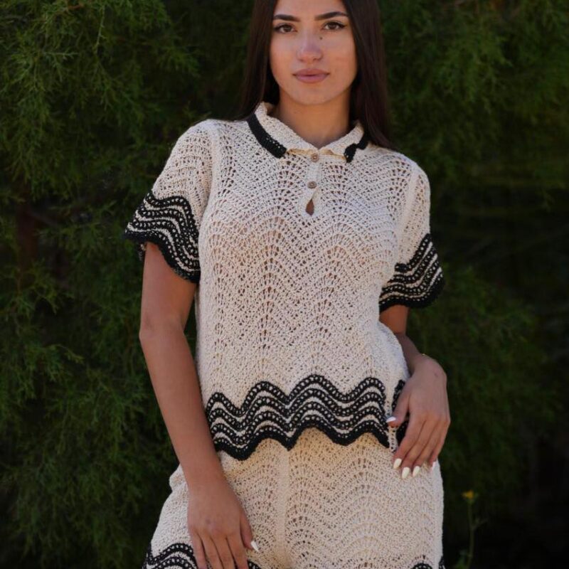 Sophisticated Vintage-Inspired Open-Knit Short