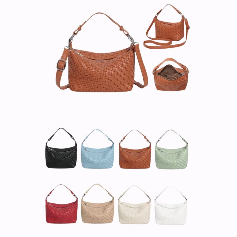 Woven Vegan Leather Hobo Shoulder Bag