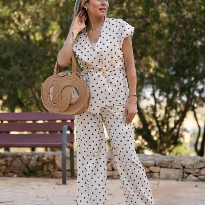 Polka Dot Vest and Wide-Leg Trouser Set