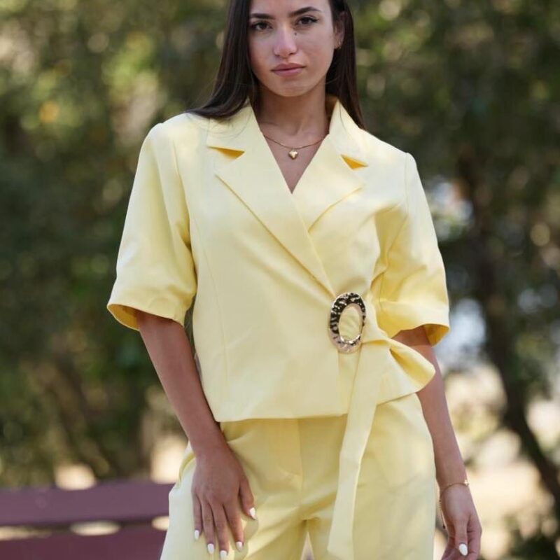 Short-Sleeve Blazer & Wide-Leg Trouser Set