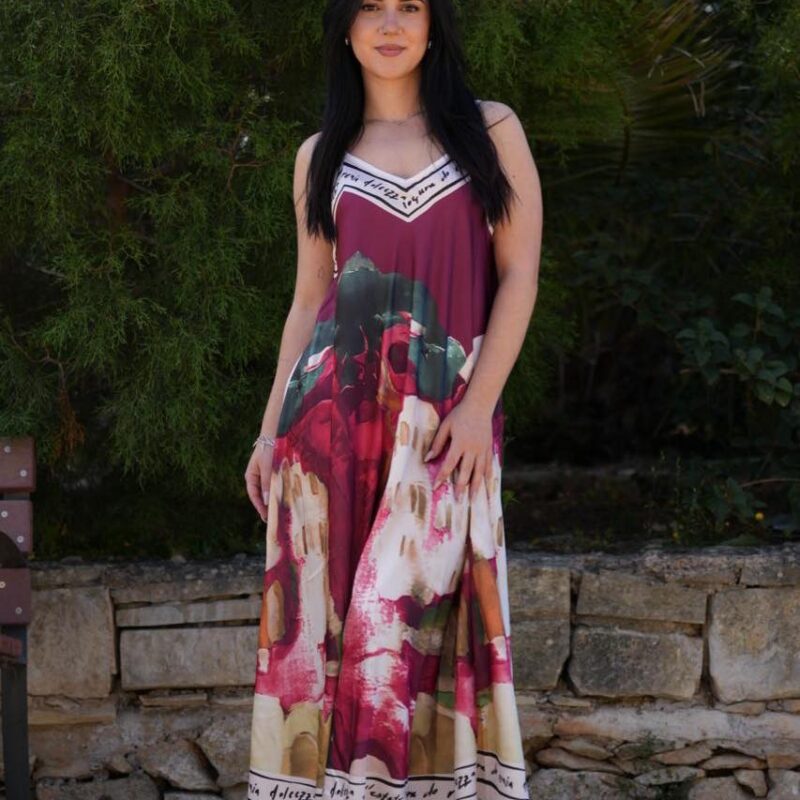 V-Neck Printed Maxi Slip Dress
