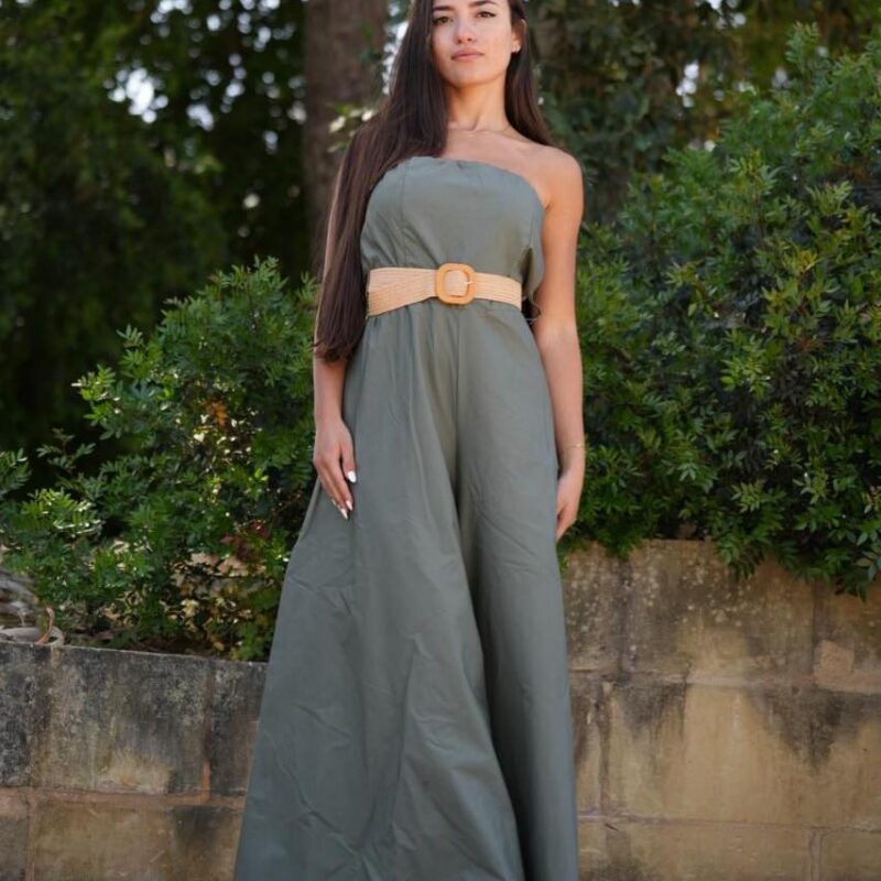 Strapless Belted Maxi Dress