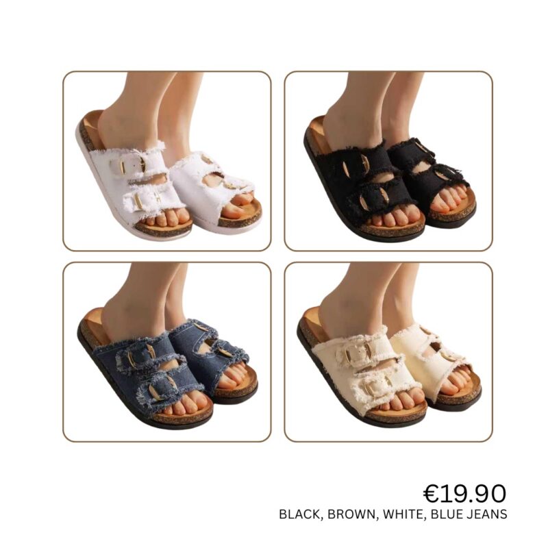 Frayed Buckle Slide Sandals
