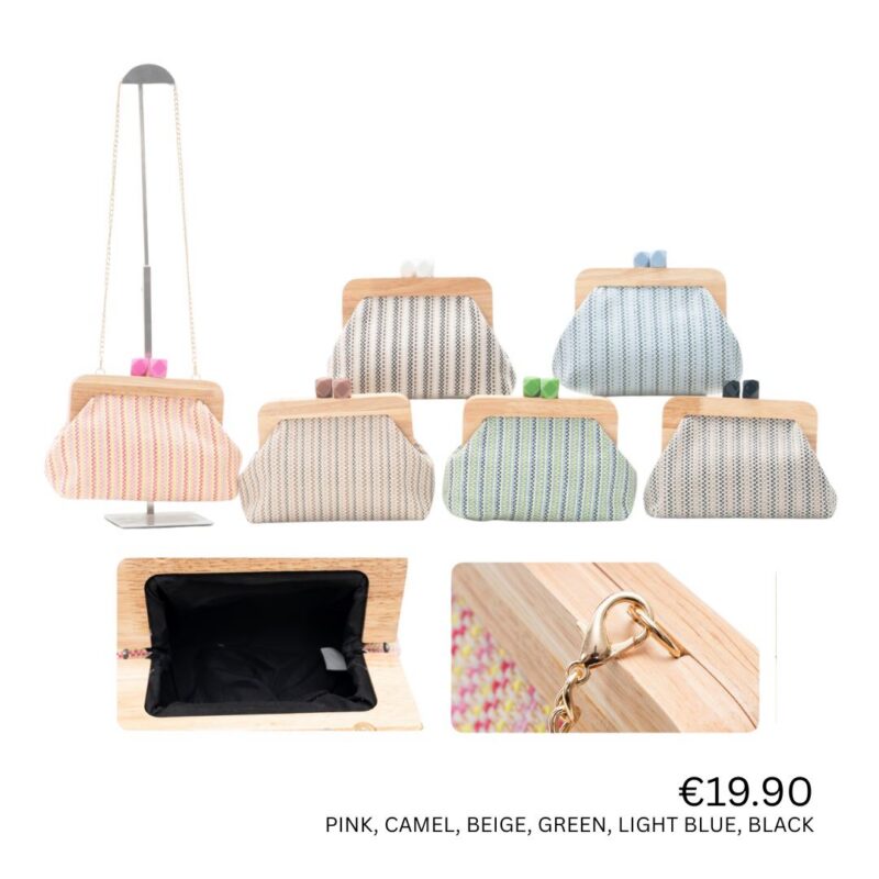 Wooden Frame Woven Clutch Bag