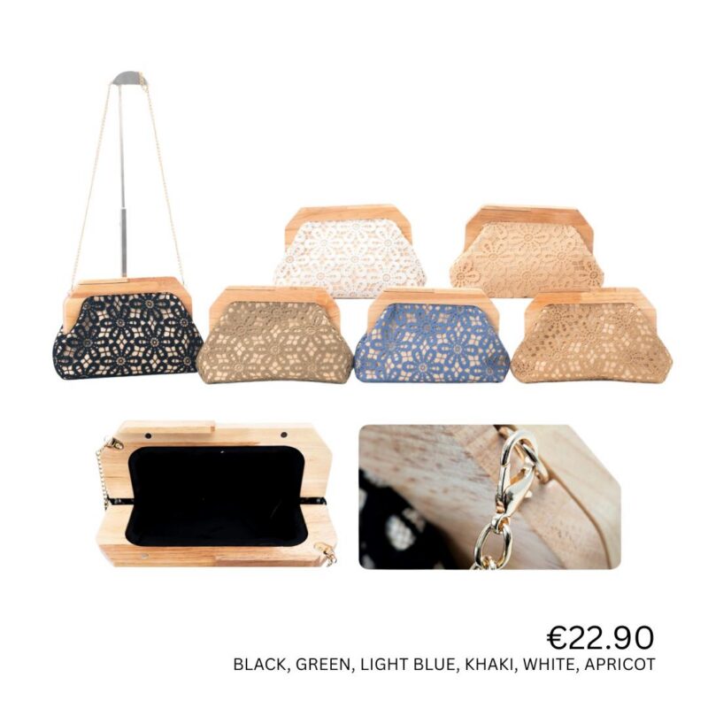 Floral Lace Wooden Frame Clutch Bag