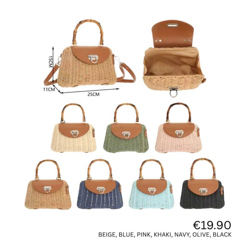 Bamboo Handle Woven Handbag
