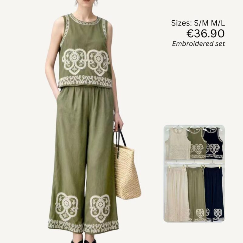 Embroidered Wide Leg Set