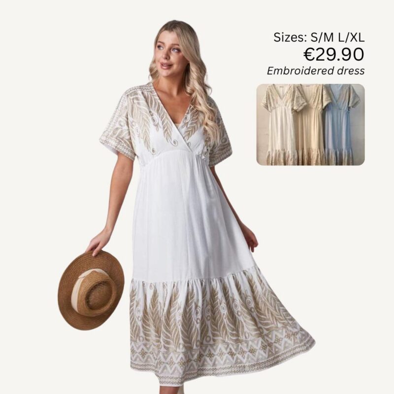 Embroidered Boho Midi Dress