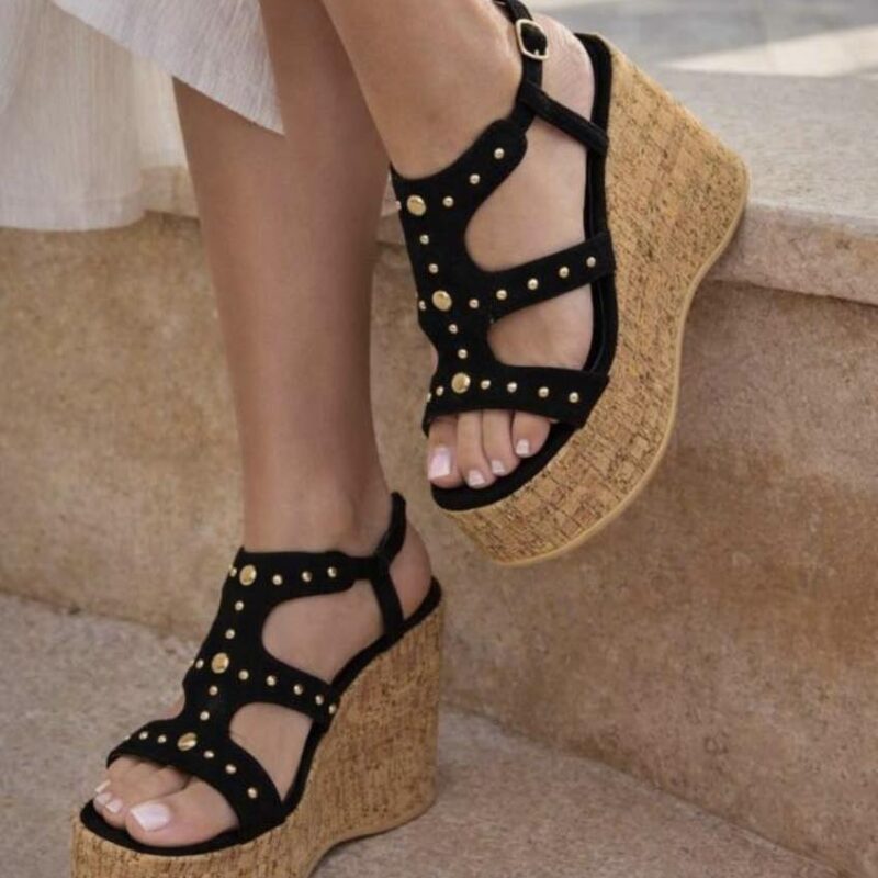 Studded Cork Wedge Sandals