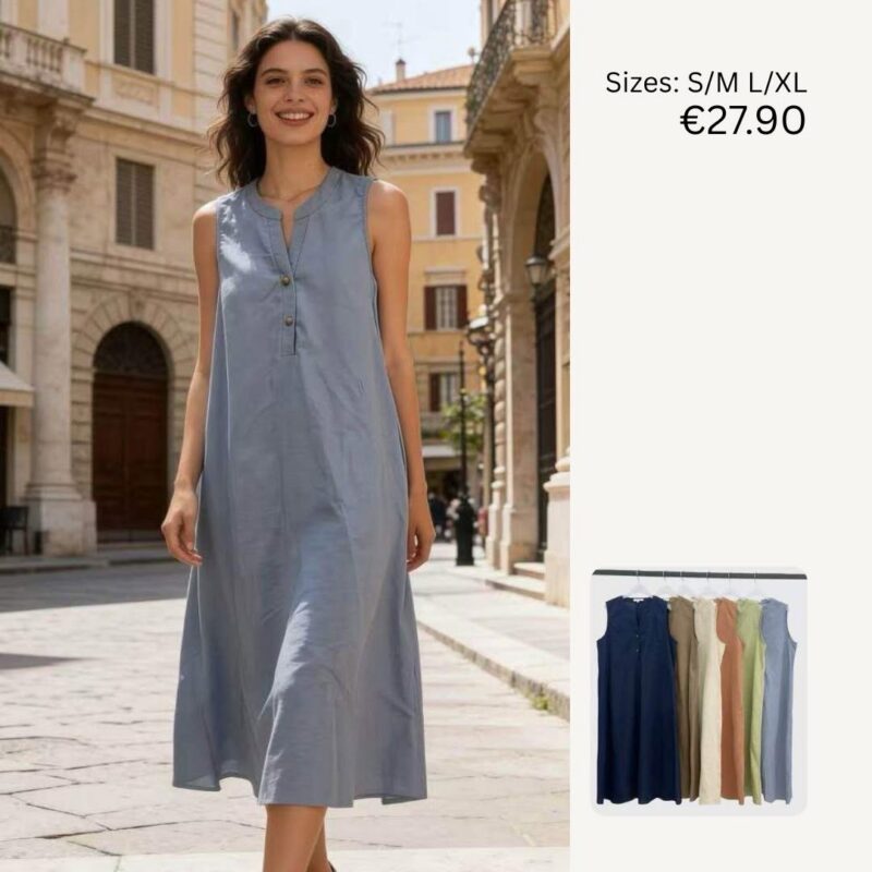 Sleeveless Linen Blend Midi Dress