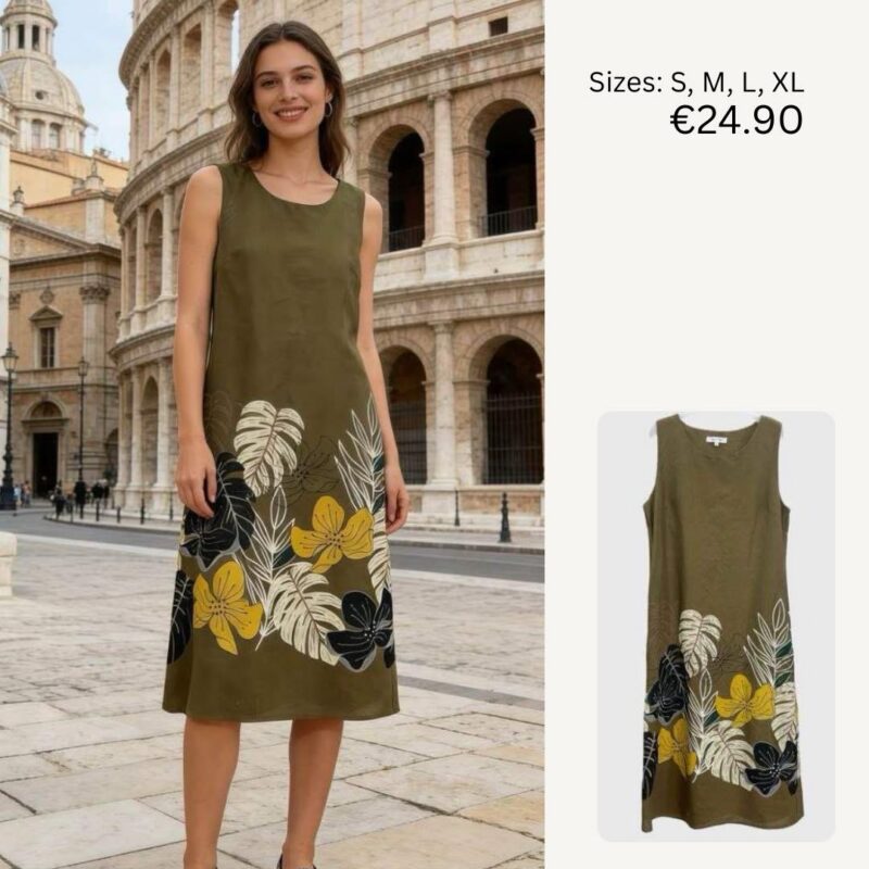 Sleeveless Tropical Print Dress