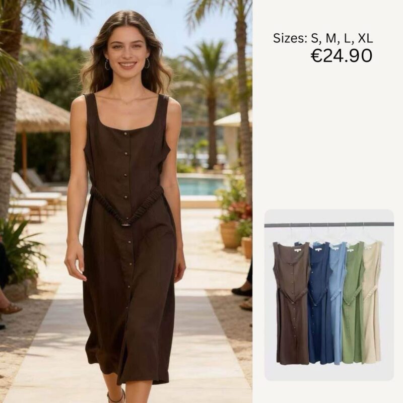 Sleeveless Belted Midi Dress