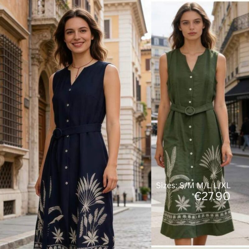 Botanical Print Sleeveless Midi Dress