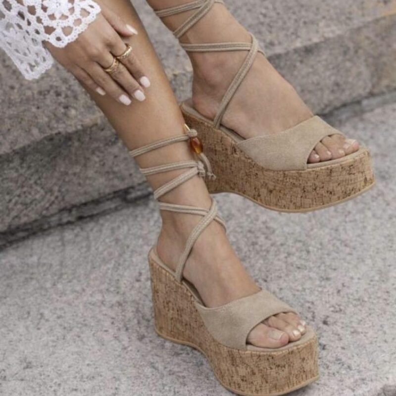 Lace-Up Platform Wedge Sandals