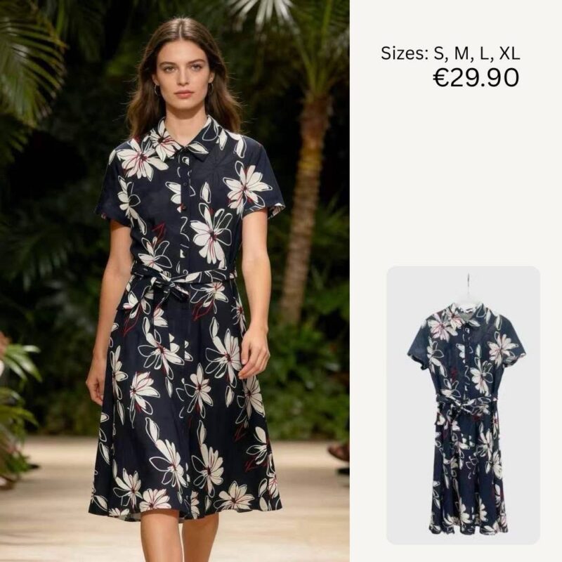Floral Print Shirt Midi Dress