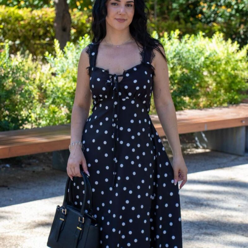 Polka Dot Midi Dress with Lace Detail