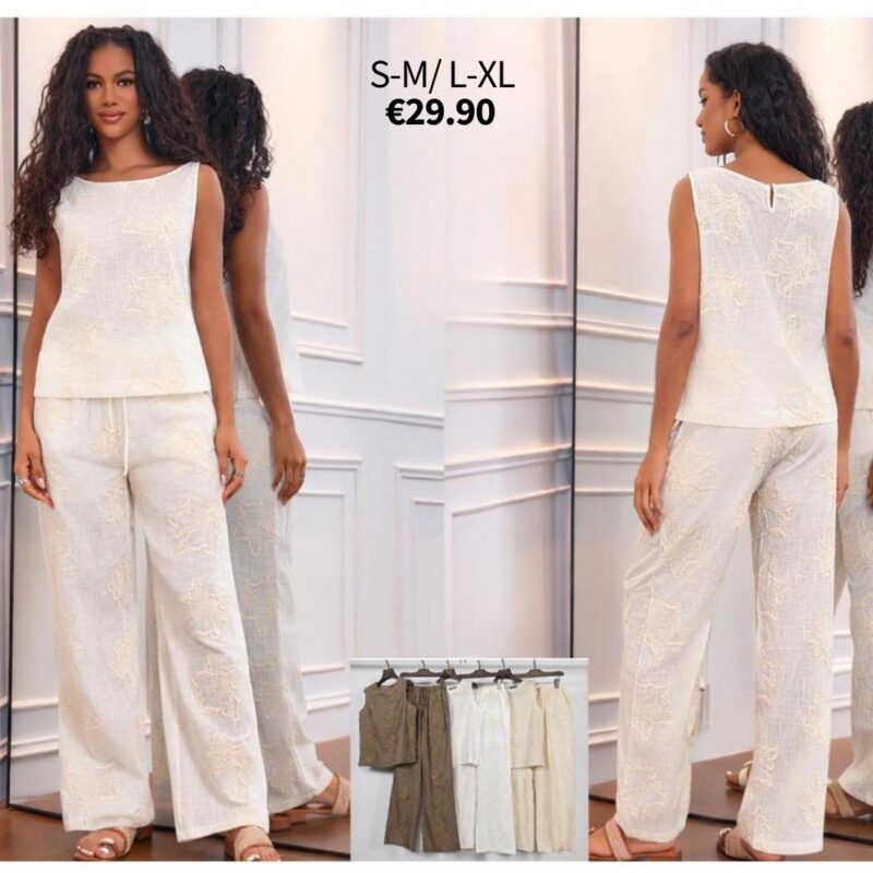 Women's Embroidered Sleeveless Top and Trouser Set