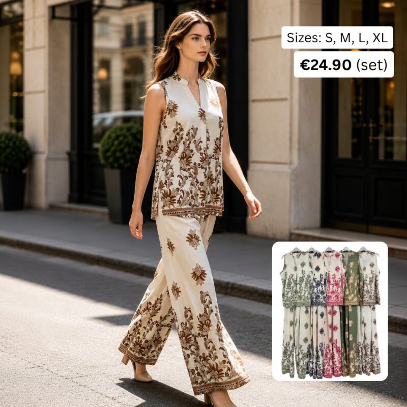 Sleeveless Floral Print Top and Trouser Set