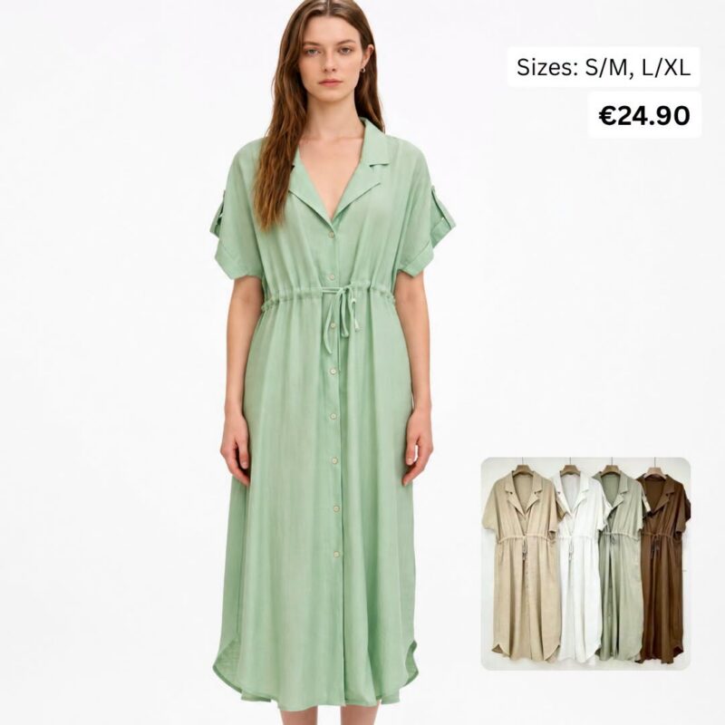Collared Drawstring Shirt Dress