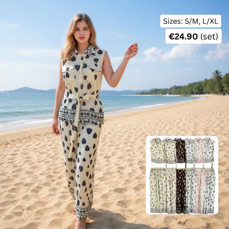 Sleeveless Collared Top and Trouser Set