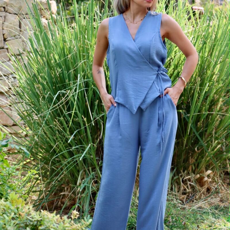 Sleeveless Wrap Top and Pants Set