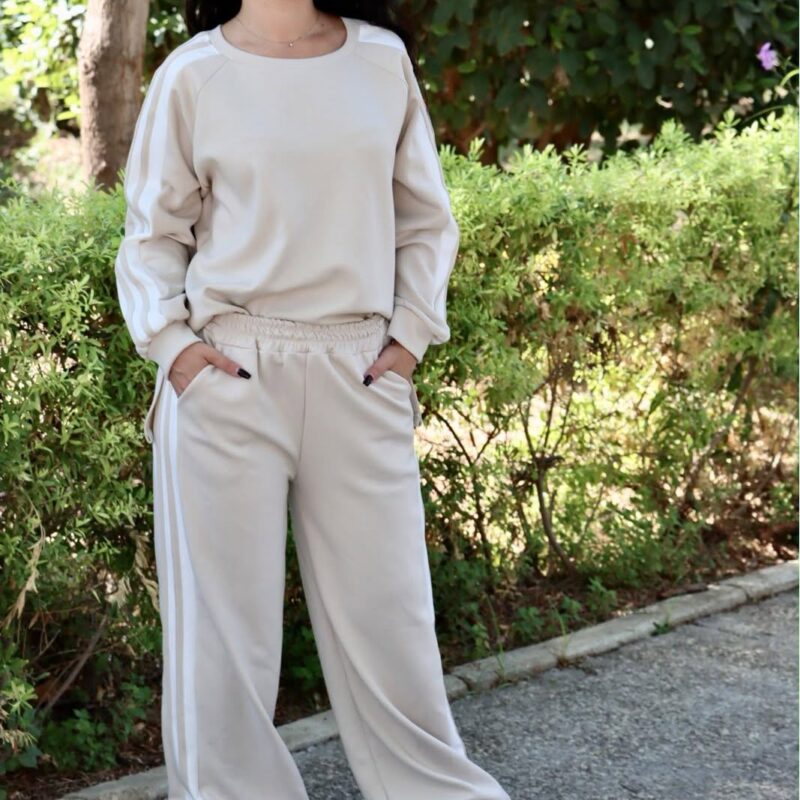 Dual-Stripe Athletic Pullover Lounge Set