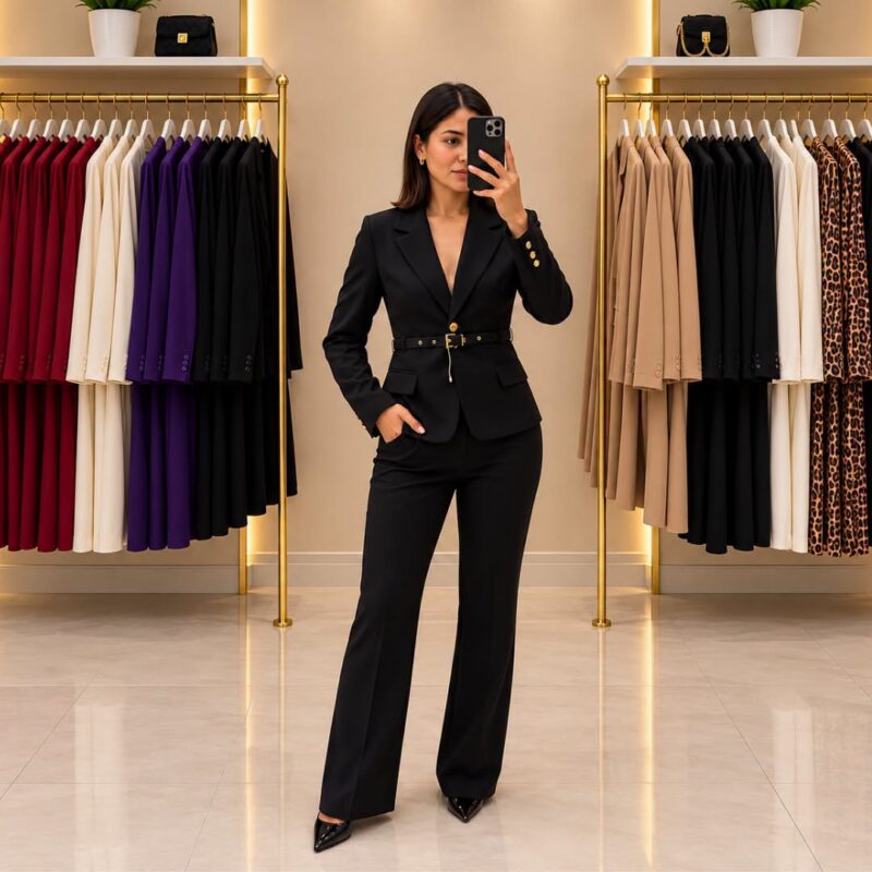 Belted Single-Button Tailored Blazer