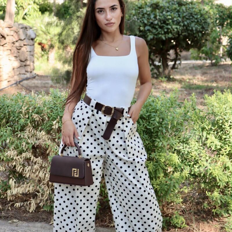 Polka Dot Pleated Wide-Leg Trousers