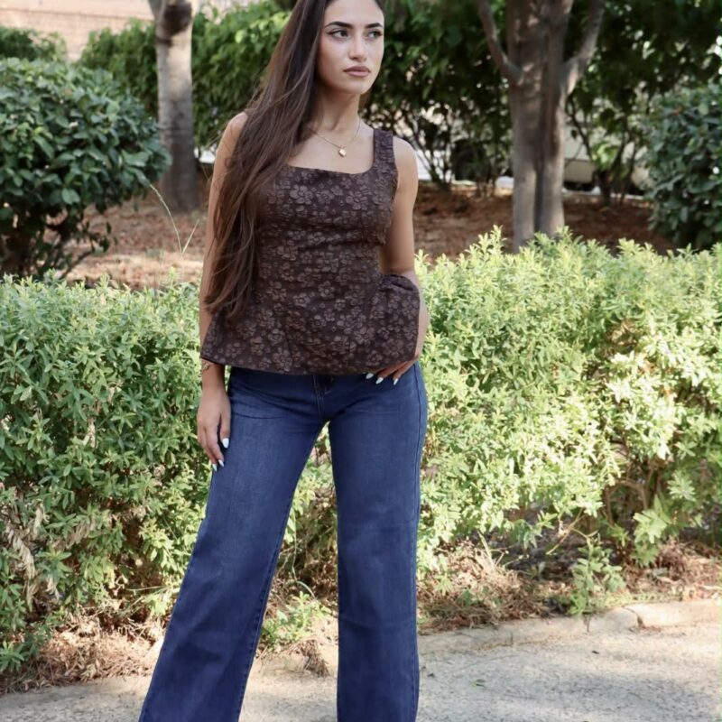 Floral Textured Square-Neck Peplum Top